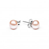 Cercei perle naturale roz piersica 7 mm si argint DiAmanti EFB07-P-G